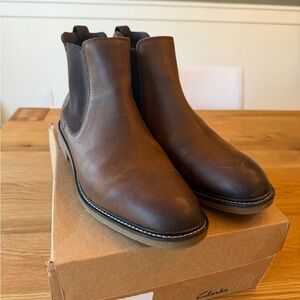 Clarks Men's Dark Brown Leather Ankle Boots